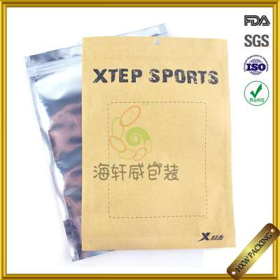 reusable one side transparent kraft paper jeans packaging clothes packing doypack with air vent and zipper